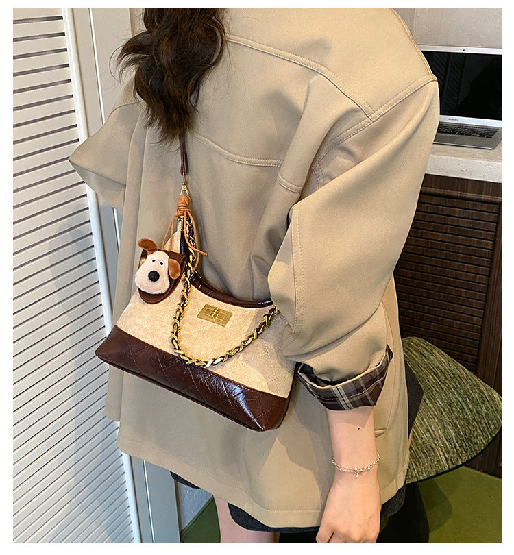 Chanel Style Retro Large Capacity Tote Bag for Women 2025 New Color-Block Chain Underarm Bag Versatile Handbag Shoulder Bag