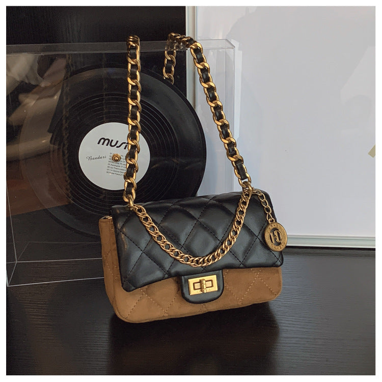 Autumn Winter Super Hot Contrast Color Small Bag Women 2025 New Fashion Diamond Chain Crossbody Bag High-end Small Square Bag