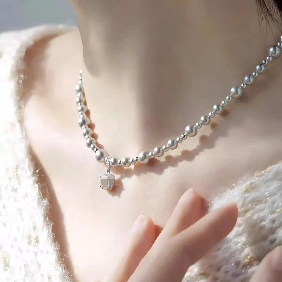 Pearl Bubble Sugar Cube Necklace for Women, Niche Design, High-End Feel, Light Luxury, Exquisite Versatile Collarbone Chain Necklace