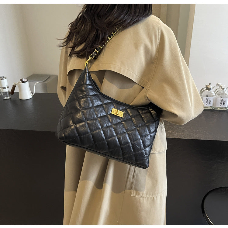 Vintage Quilted Small Chanel Style Chain Tote Bag for Women 2025 New Commuter Versatile Underarm Bag Single Shoulder Crossbody Bag