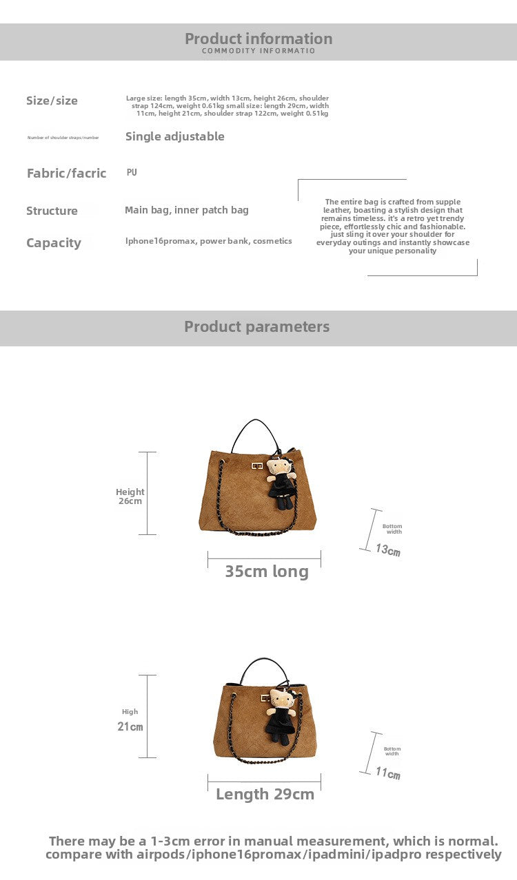 Vintage Suede Bag 2025 New Commuter Women's Shoulder Crossbody Bag Large Capacity Handbag Tote Bag