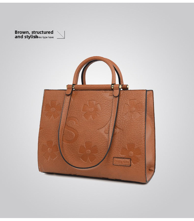 Fashionable Embossed Large Tote Bag Simple Large Capacity Commuter Bag for Women Cross-Border Hot-Selling Microfiber Leather Tote Bag