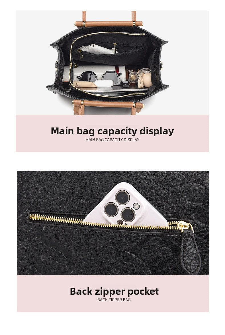 Fashionable Embossed Large Tote Bag Simple Large Capacity Commuter Bag for Women Cross-Border Hot-Selling Microfiber Leather Tote Bag