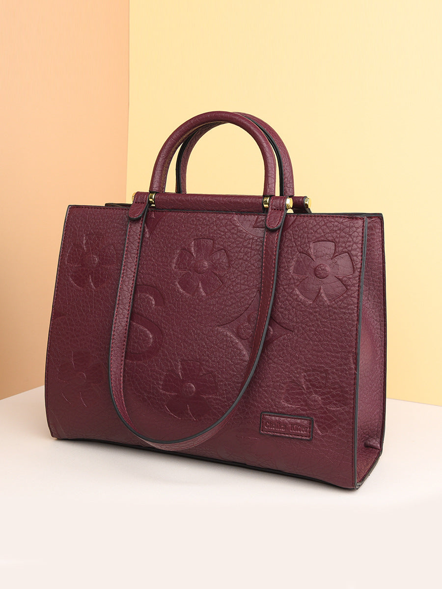 Fashionable Embossed Large Tote Bag Simple Large Capacity Commuter Bag for Women Cross-Border Hot-Selling Microfiber Leather Tote Bag