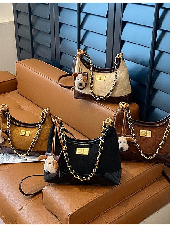 Chanel Style Retro Large Capacity Tote Bag for Women 2025 New Color-Block Chain Underarm Bag Versatile Handbag Shoulder Bag