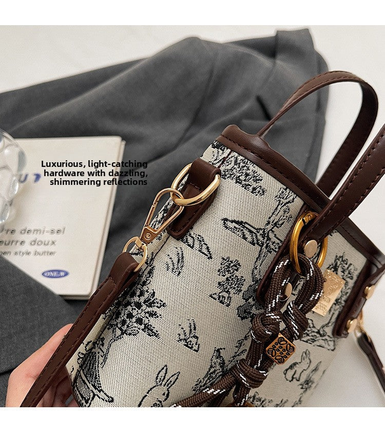 Super Popular Niche Embroidered Bag for Women 2025 New Fashion Versatile Crossbody Bag Color-Block Handbag Bucket Bag Small Tote Bag