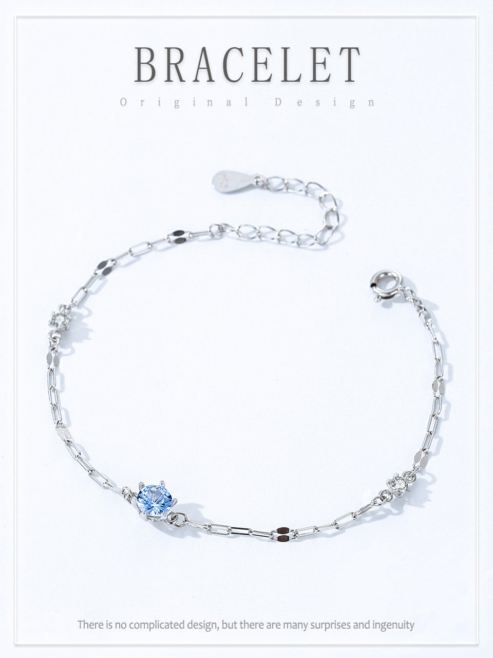 New 925 Sterling Silver Square Chain Blue Diamond Bracelet for Women Fashionable High-end Ins Style Personality Simple Jewelry