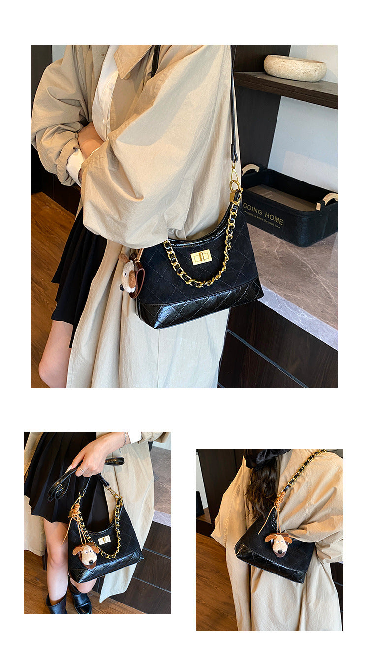 Chanel Style Retro Large Capacity Tote Bag for Women 2025 New Color-Block Chain Underarm Bag Versatile Handbag Shoulder Bag