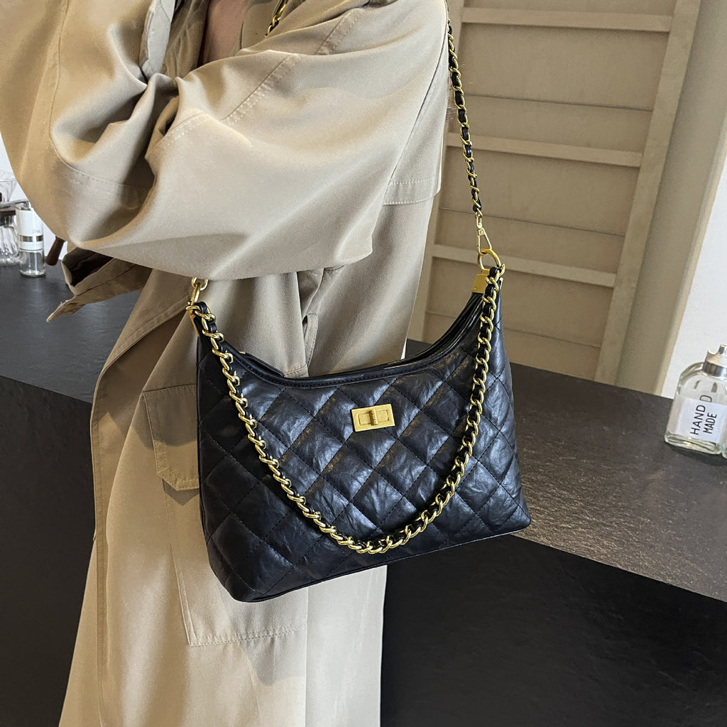 Vintage Quilted Small Chanel Style Chain Tote Bag for Women 2025 New Commuter Versatile Underarm Bag Single Shoulder Crossbody Bag