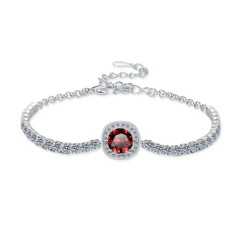 Cross-Border Hot Sale Pure Silver Bracelet Fashion High-End Colorful Zircon Moissanite Lobster Clasp Adjustable Jewelry for Women Wholesale