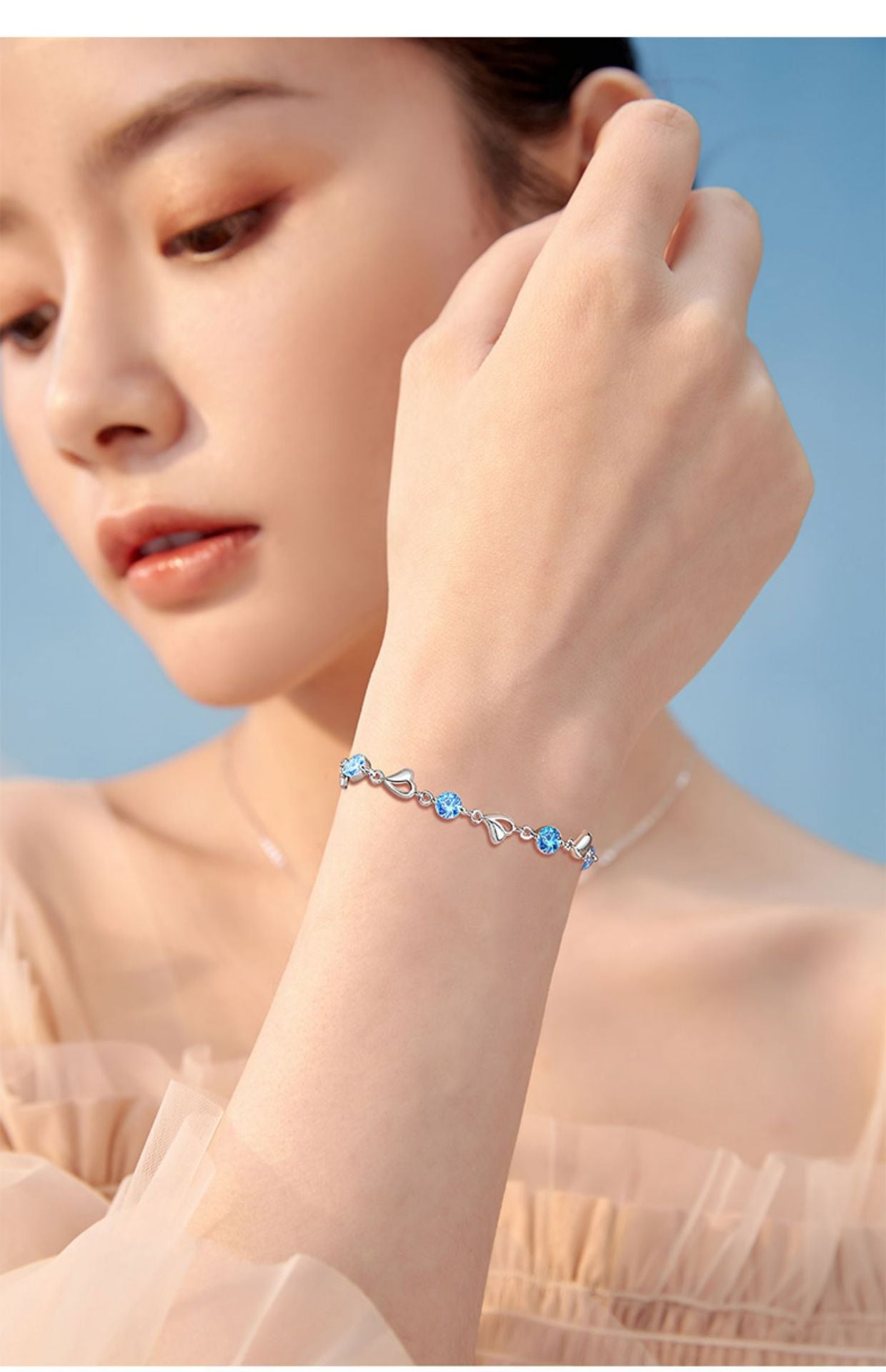 Ocean Heart Bracelet for Women, Light Luxury Niche Design, High-End Feel, Simple Sweet Temperament, Fresh Style, Gift for Best Friend