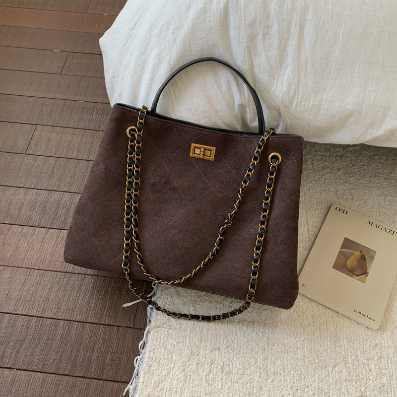 Vintage Suede Bag 2025 New Commuter Women's Shoulder Crossbody Bag Large Capacity Handbag Tote Bag