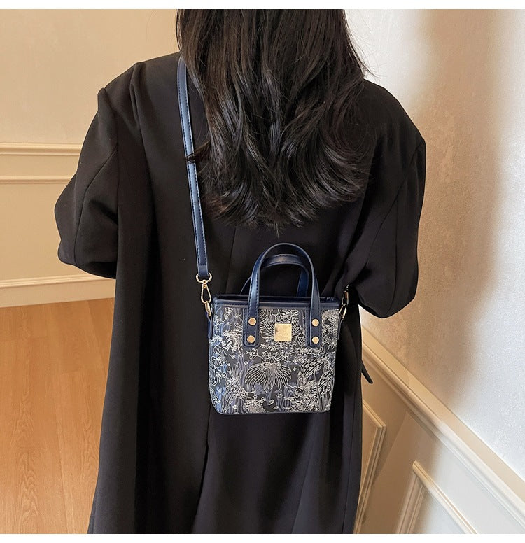 Super Popular Niche Embroidered Bag for Women 2025 New Fashion Versatile Crossbody Bag Color-Block Handbag Bucket Bag Small Tote Bag