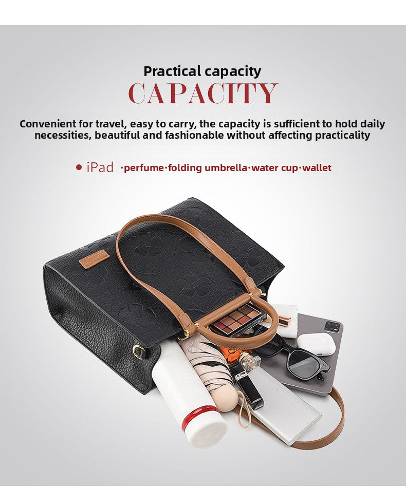 Fashionable Embossed Large Tote Bag Simple Large Capacity Commuter Bag for Women Cross-Border Hot-Selling Microfiber Leather Tote Bag
