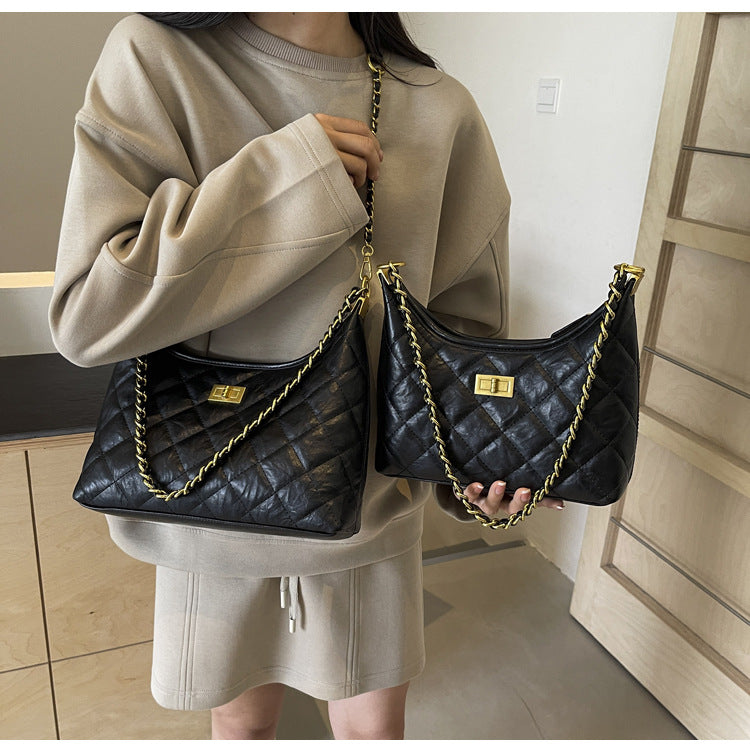 Vintage Quilted Small Chanel Style Chain Tote Bag for Women 2025 New Commuter Versatile Underarm Bag Single Shoulder Crossbody Bag