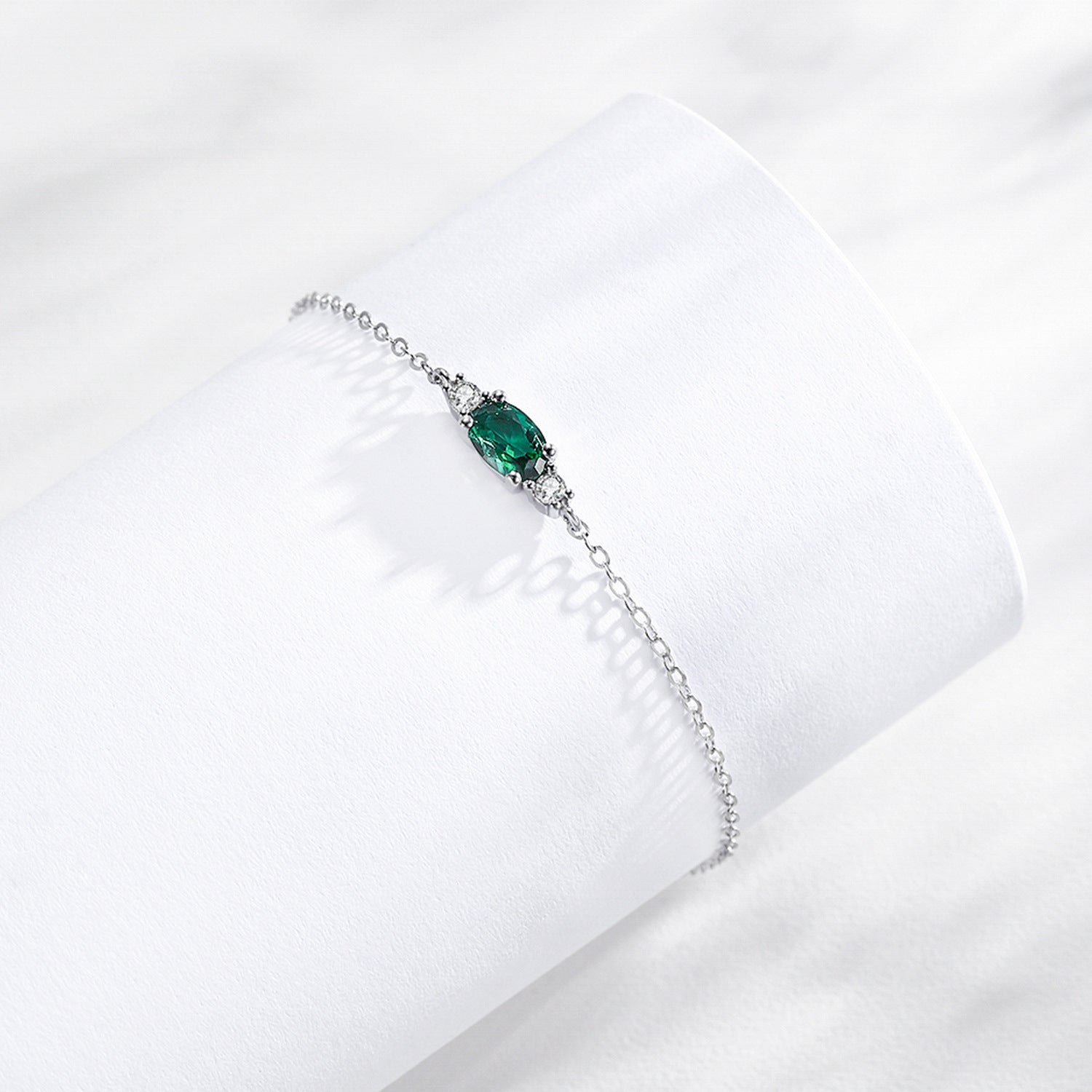 Vintage S925 Sterling Silver Inlaid with Dark Green Oval Zircon Elegant Bracelet for Women Personalized Fashion Jewelry