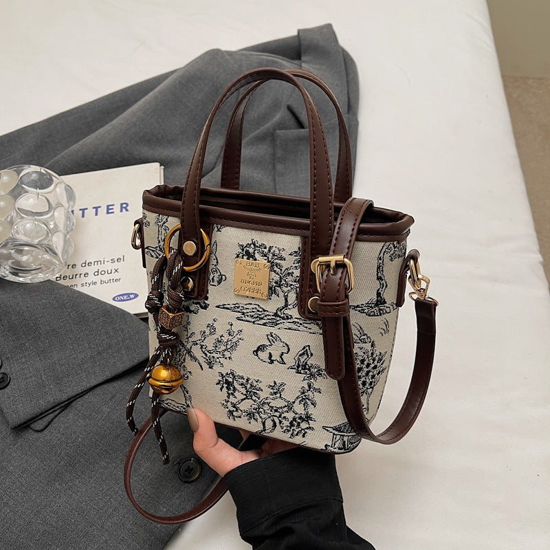 Super Popular Niche Embroidered Bag for Women 2025 New Fashion Versatile Crossbody Bag Color-Block Handbag Bucket Bag Small Tote Bag