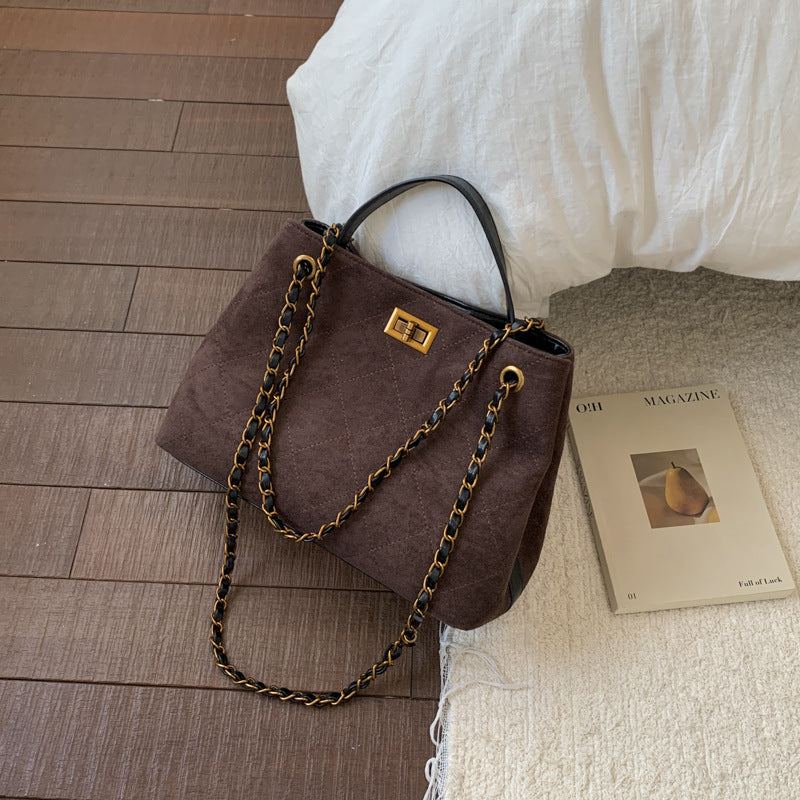 Vintage Suede Bag 2025 New Commuter Women's Shoulder Crossbody Bag Large Capacity Handbag Tote Bag