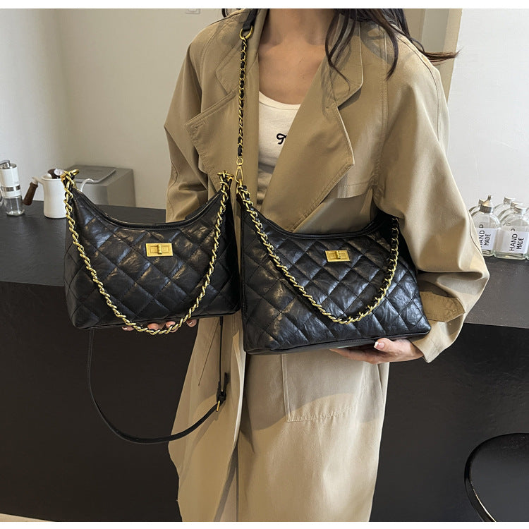 Vintage Quilted Small Chanel Style Chain Tote Bag for Women 2025 New Commuter Versatile Underarm Bag Single Shoulder Crossbody Bag