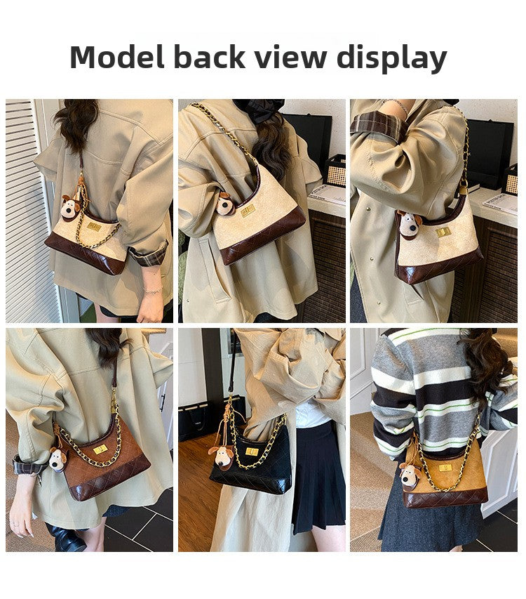 Chanel Style Retro Large Capacity Tote Bag for Women 2025 New Color-Block Chain Underarm Bag Versatile Handbag Shoulder Bag
