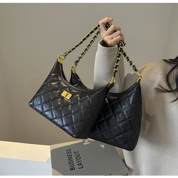 Vintage Quilted Small Chanel Style Chain Tote Bag for Women 2025 New Commuter Versatile Underarm Bag Single Shoulder Crossbody Bag