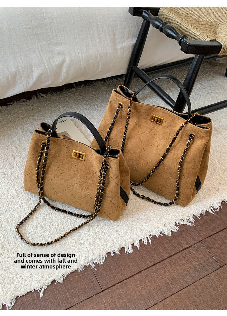 Vintage Suede Bag 2025 New Commuter Women's Shoulder Crossbody Bag Large Capacity Handbag Tote Bag