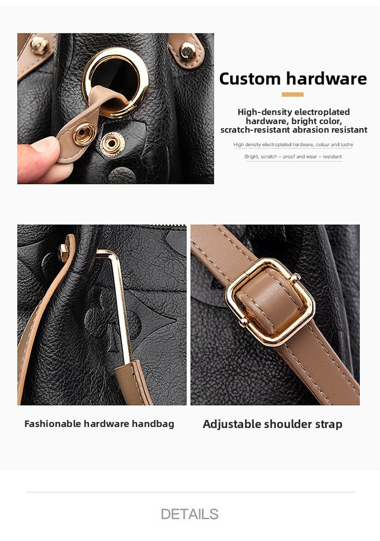 Handbag Cross-Border New Style Bag for Women High-End Large Capacity Tote Bag Fashion Embossed Commuter Mother-Daughter Bucket Bag