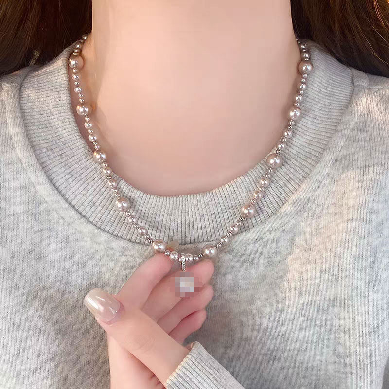 Pearl Bubble Sugar Cube Necklace for Women, Niche Design, High-End Feel, Light Luxury, Exquisite Versatile Collarbone Chain Necklace