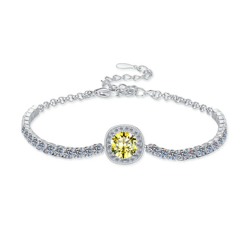 Cross-Border Hot Sale Pure Silver Bracelet Fashion High-End Colorful Zircon Moissanite Lobster Clasp Adjustable Jewelry for Women Wholesale