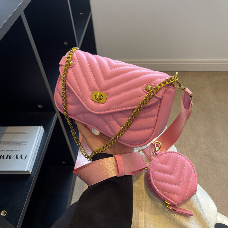 2022 New Women's Crossbody Bag Summer Shoulder Bag Trendy Small Niche Design Chain Embroidery Zipper Bag