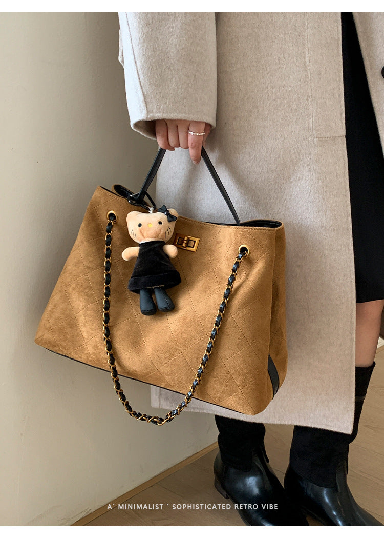 Vintage Suede Bag 2025 New Commuter Women's Shoulder Crossbody Bag Large Capacity Handbag Tote Bag