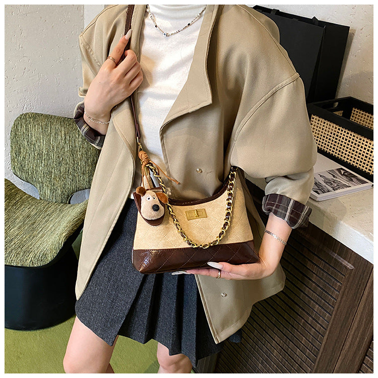 Chanel Style Retro Large Capacity Tote Bag for Women 2025 New Color-Block Chain Underarm Bag Versatile Handbag Shoulder Bag