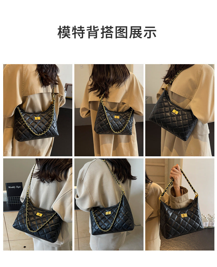 Vintage Quilted Small Chanel Style Chain Tote Bag for Women 2025 New Commuter Versatile Underarm Bag Single Shoulder Crossbody Bag