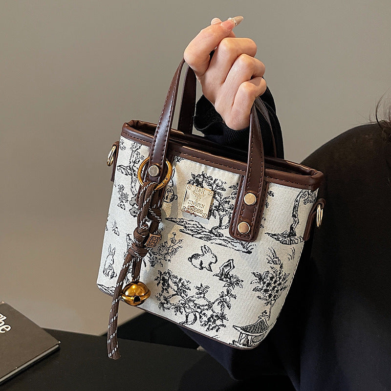 Super Popular Niche Embroidered Bag for Women 2025 New Fashion Versatile Crossbody Bag Color-Block Handbag Bucket Bag Small Tote Bag