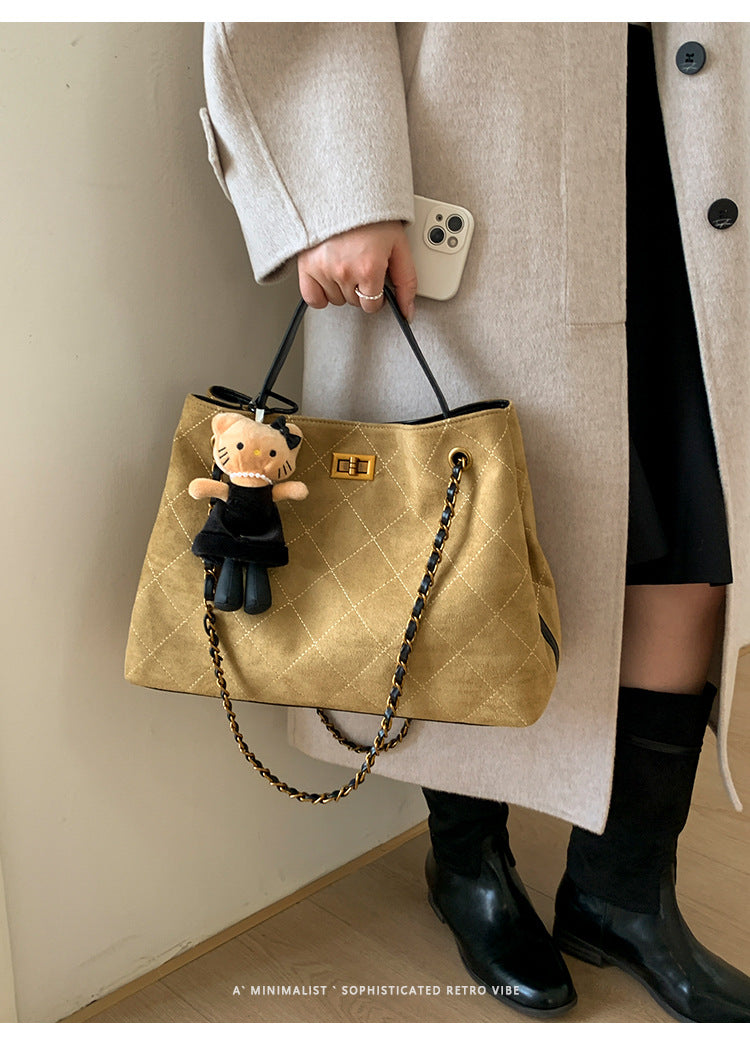 Vintage Suede Bag 2025 New Commuter Women's Shoulder Crossbody Bag Large Capacity Handbag Tote Bag