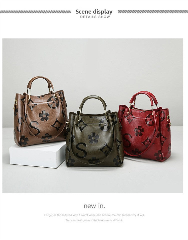 Handbag Cross-Border New Style Bag for Women High-End Large Capacity Tote Bag Fashion Embossed Commuter Mother-Daughter Bucket Bag