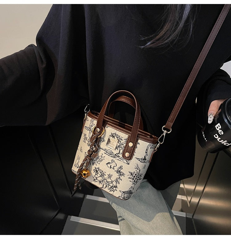 Super Popular Niche Embroidered Bag for Women 2025 New Fashion Versatile Crossbody Bag Color-Block Handbag Bucket Bag Small Tote Bag