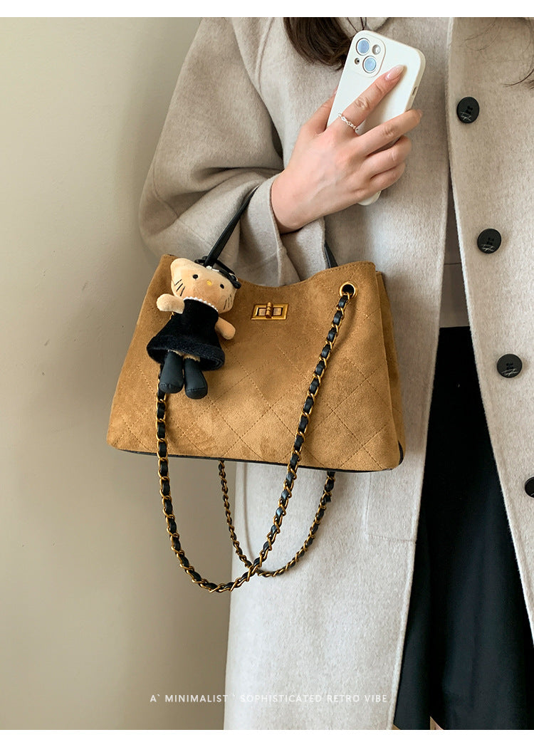 Vintage Suede Bag 2025 New Commuter Women's Shoulder Crossbody Bag Large Capacity Handbag Tote Bag