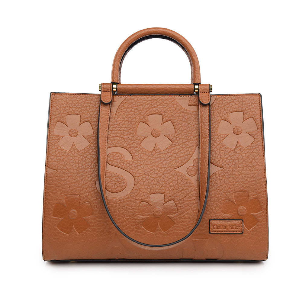Fashionable Embossed Large Tote Bag Simple Large Capacity Commuter Bag for Women Cross-Border Hot-Selling Microfiber Leather Tote Bag