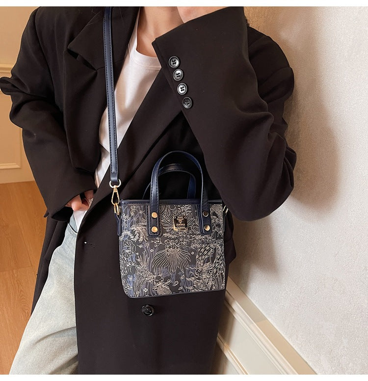 Super Popular Niche Embroidered Bag for Women 2025 New Fashion Versatile Crossbody Bag Color-Block Handbag Bucket Bag Small Tote Bag