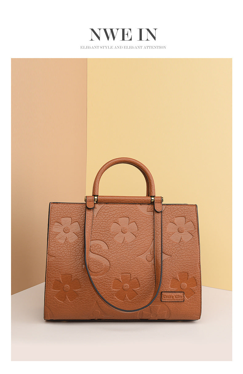 Fashionable Embossed Large Tote Bag Simple Large Capacity Commuter Bag for Women Cross-Border Hot-Selling Microfiber Leather Tote Bag