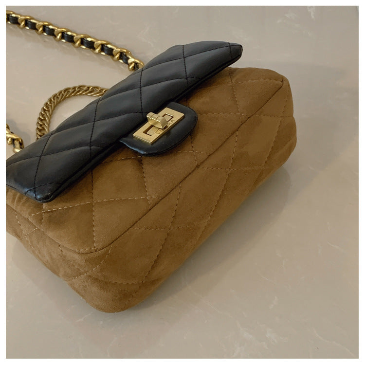 Autumn Winter Super Hot Contrast Color Small Bag Women 2025 New Fashion Diamond Chain Crossbody Bag High-end Small Square Bag