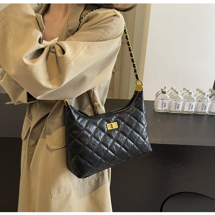 Vintage Quilted Small Chanel Style Chain Tote Bag for Women 2025 New Commuter Versatile Underarm Bag Single Shoulder Crossbody Bag