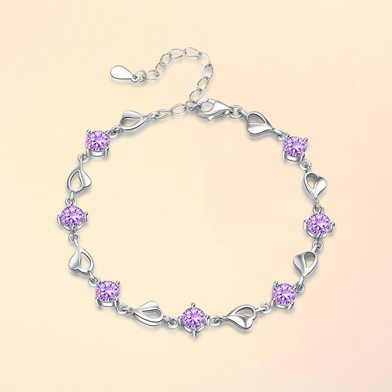 S925 Sterling Silver Ocean Heart Bracelet for Women, Light Luxury Fashion Heart-shaped Korean Design Versatile Elegant Jewelry Gift for Girlfriend