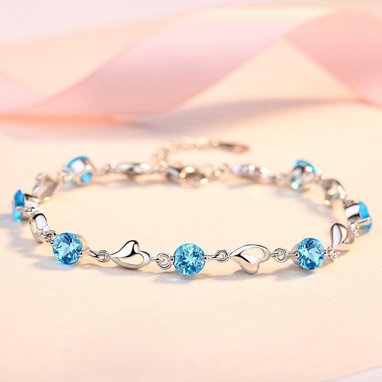 S925 Sterling Silver Ocean Heart Bracelet for Women, Light Luxury Fashion Heart-shaped Korean Design Versatile Elegant Jewelry Gift for Girlfriend