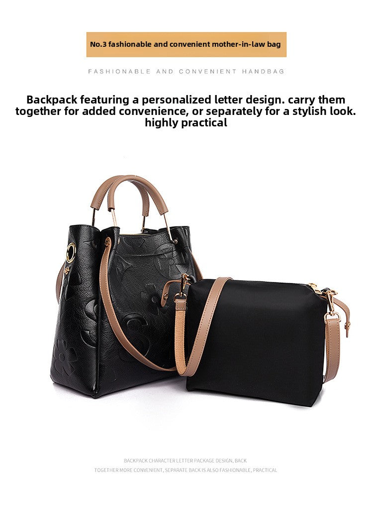 Handbag Cross-Border New Style Bag for Women High-End Large Capacity Tote Bag Fashion Embossed Commuter Mother-Daughter Bucket Bag