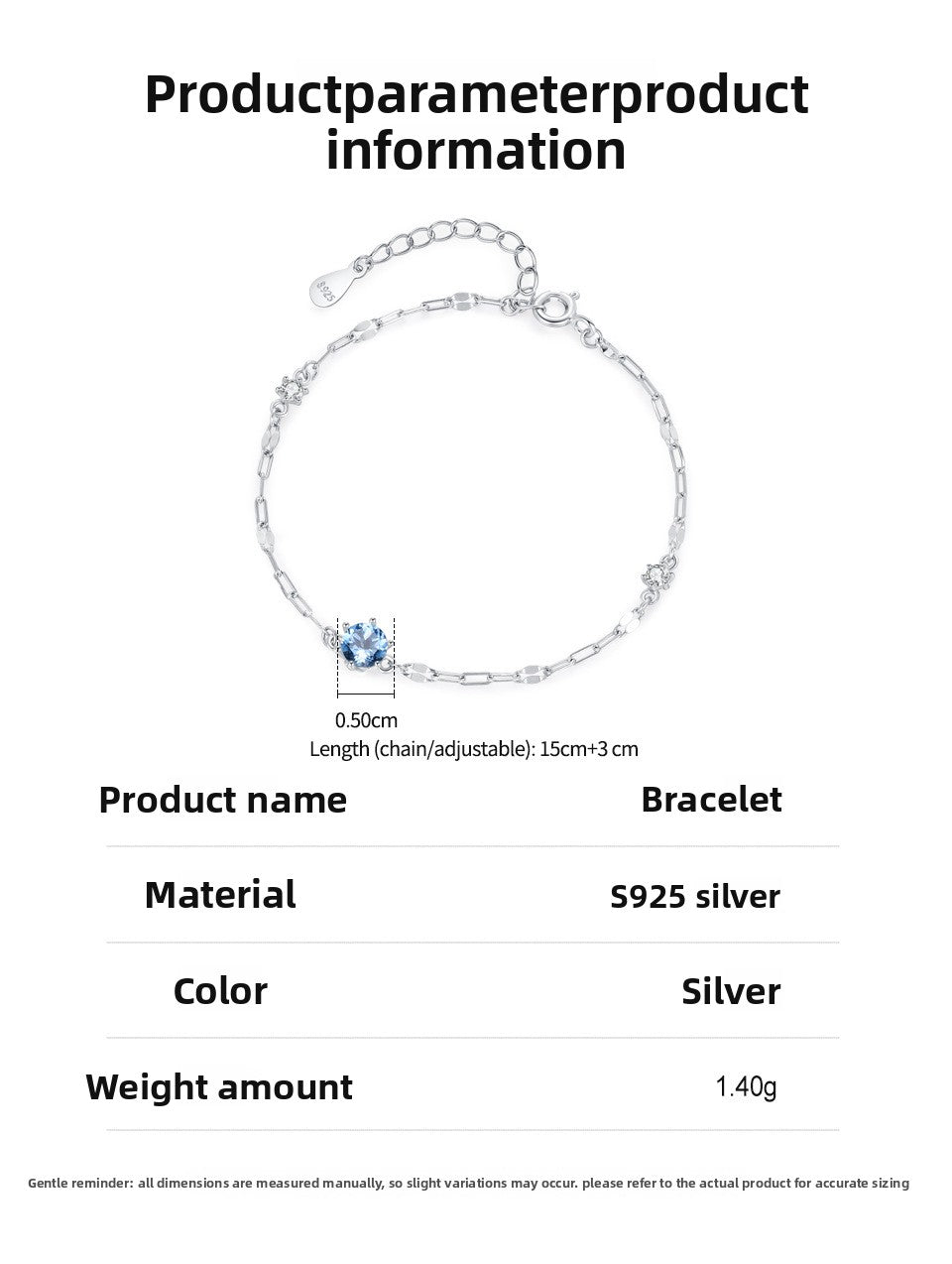 New 925 Sterling Silver Square Chain Blue Diamond Bracelet for Women Fashionable High-end Ins Style Personality Simple Jewelry