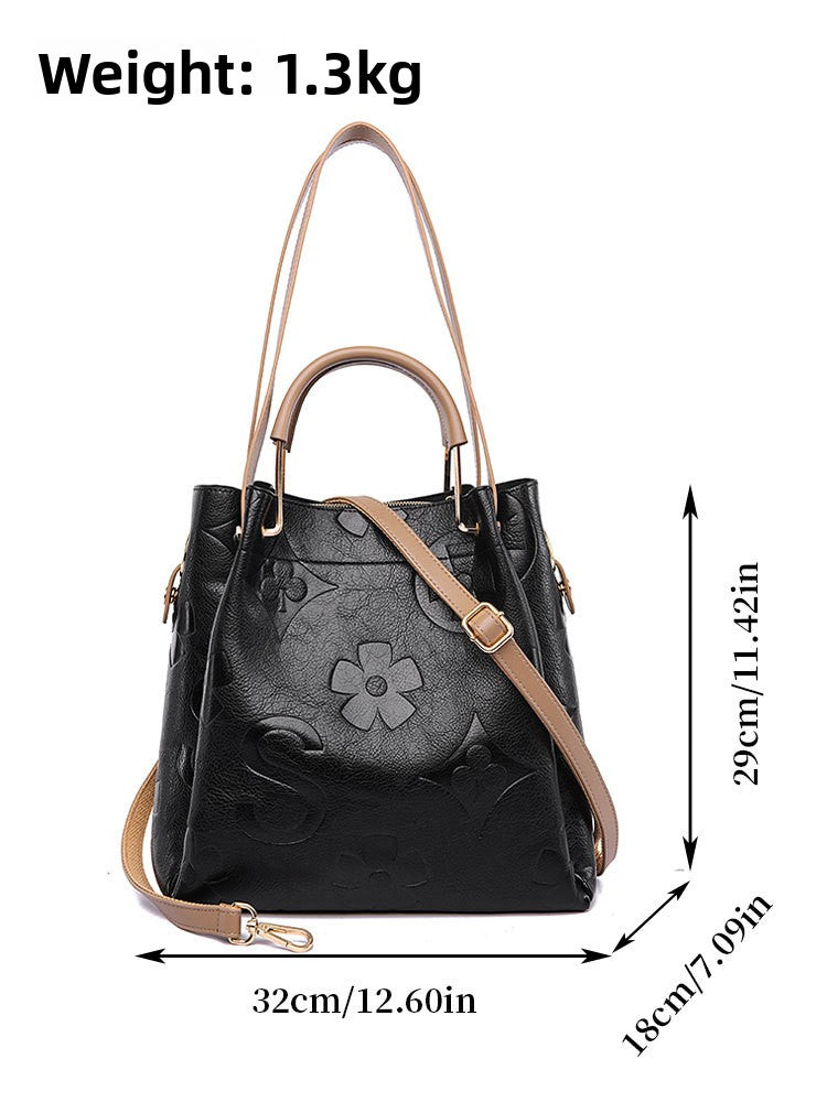 Handbag Cross-Border New Style Bag for Women High-End Large Capacity Tote Bag Fashion Embossed Commuter Mother-Daughter Bucket Bag