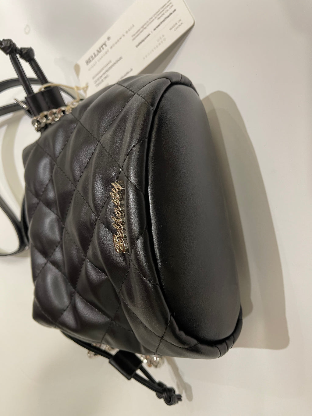 BELLAITY Black Vegan Leather Bucket Bag with Metal Chain Strap