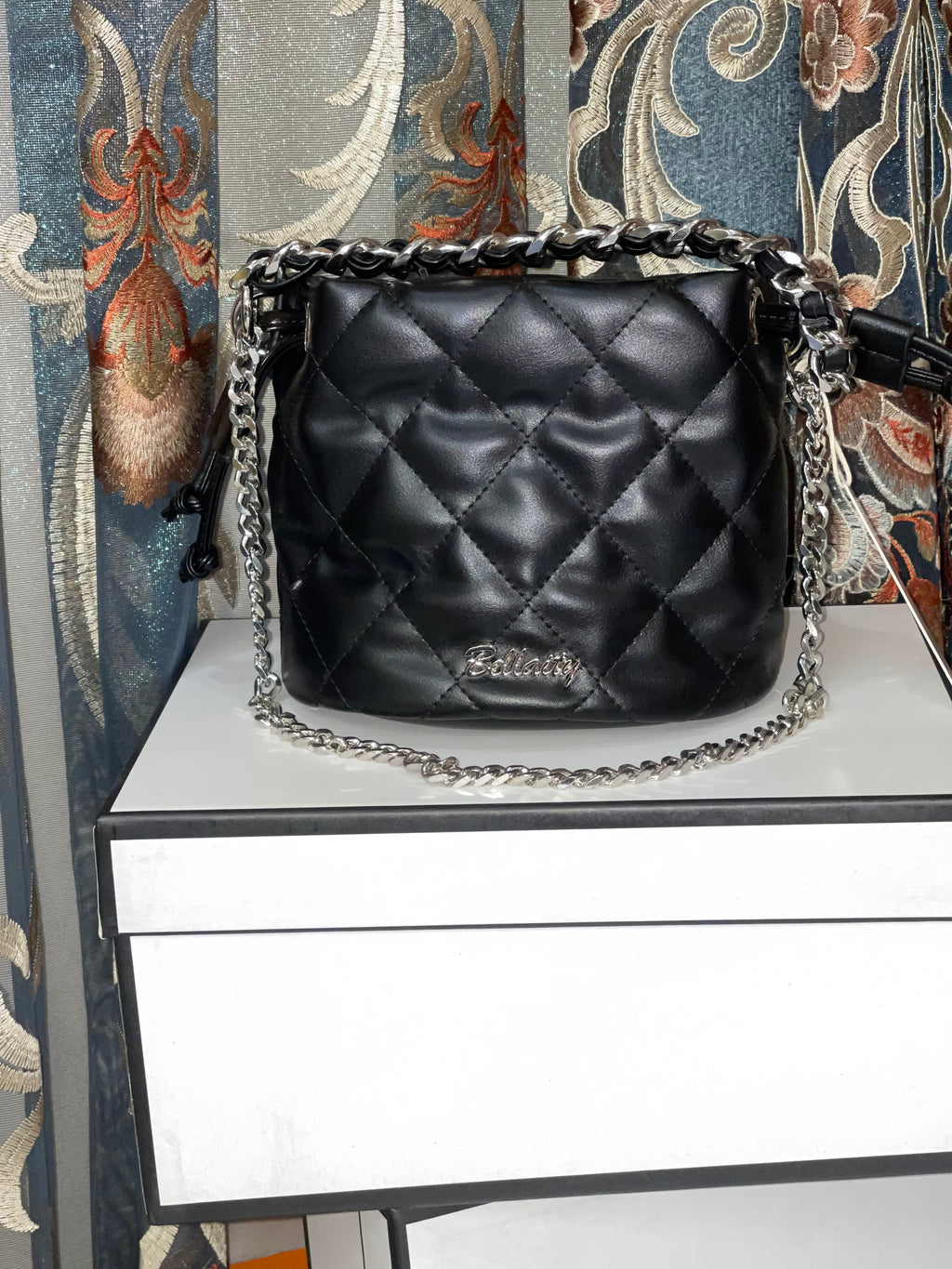 BELLAITY Black Vegan Leather Bucket Bag with Metal Chain Strap